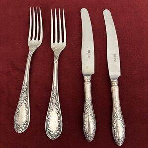 Vintage Set of 2 Forks and 2 Knives. Melchior, made in former Soviet Union